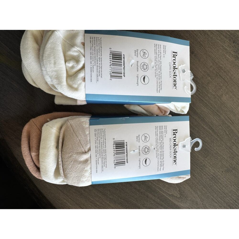 Brookstone NWT Mid Crew Womens Socks Bamboo Blend 2 Pk 6 Pair Sz 4-10